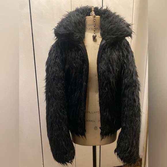 BALENCIAGA Crop Faux Fur Jacket